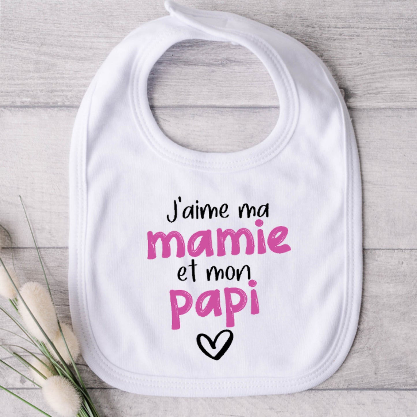 Bavoir pour bébé - MAMIE ET PAPI - J'aime mamie et papi (v2501)