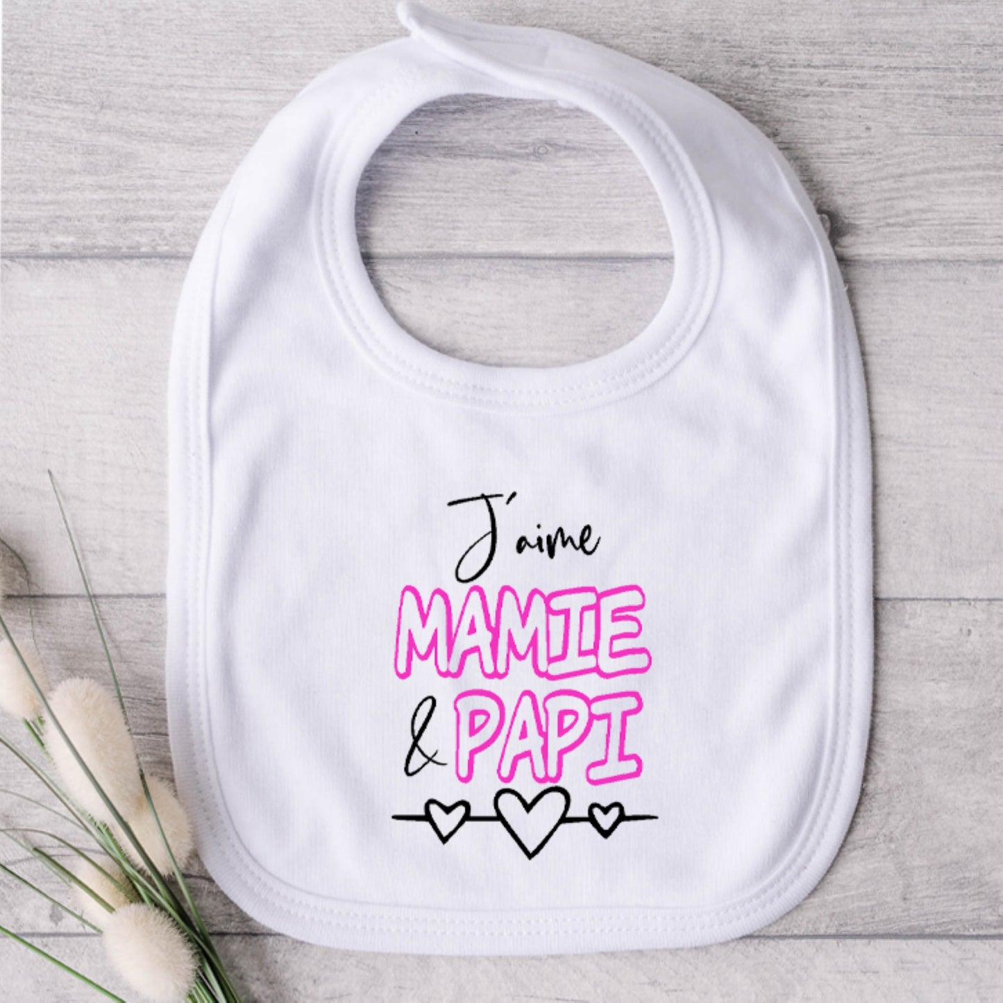 Bavoir pour bébé - MAMIE ET PAPI - J'aime mamie et papi (v2504)