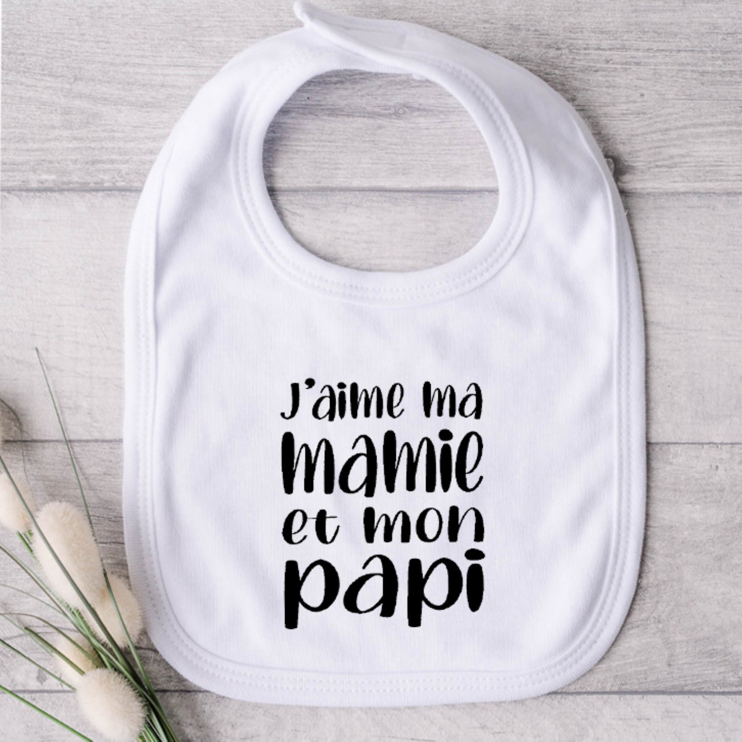 Bavoir pour bébé - MAMIE ET PAPI - J'aime mamie et papi (v2506)