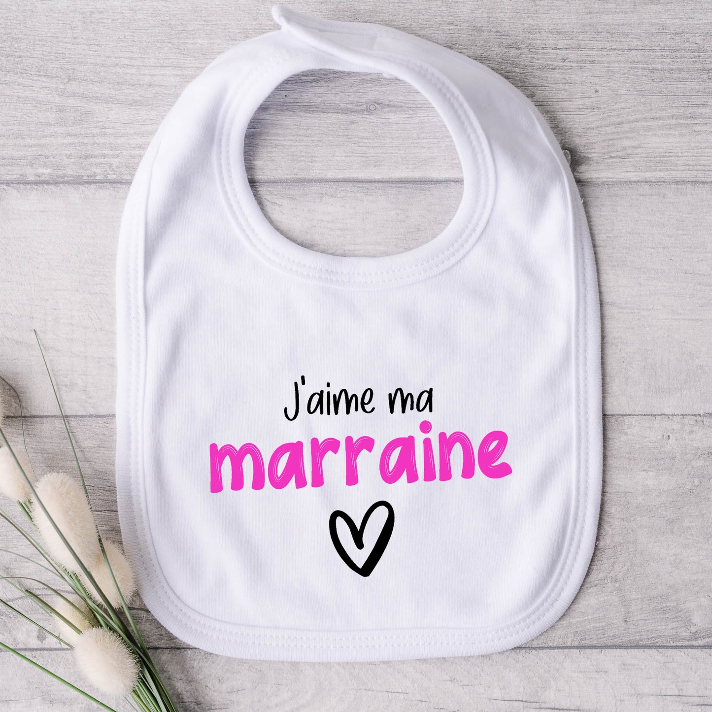 Bavoir pour bébé - MARRAINE - J'aime ma marraine (v2501)