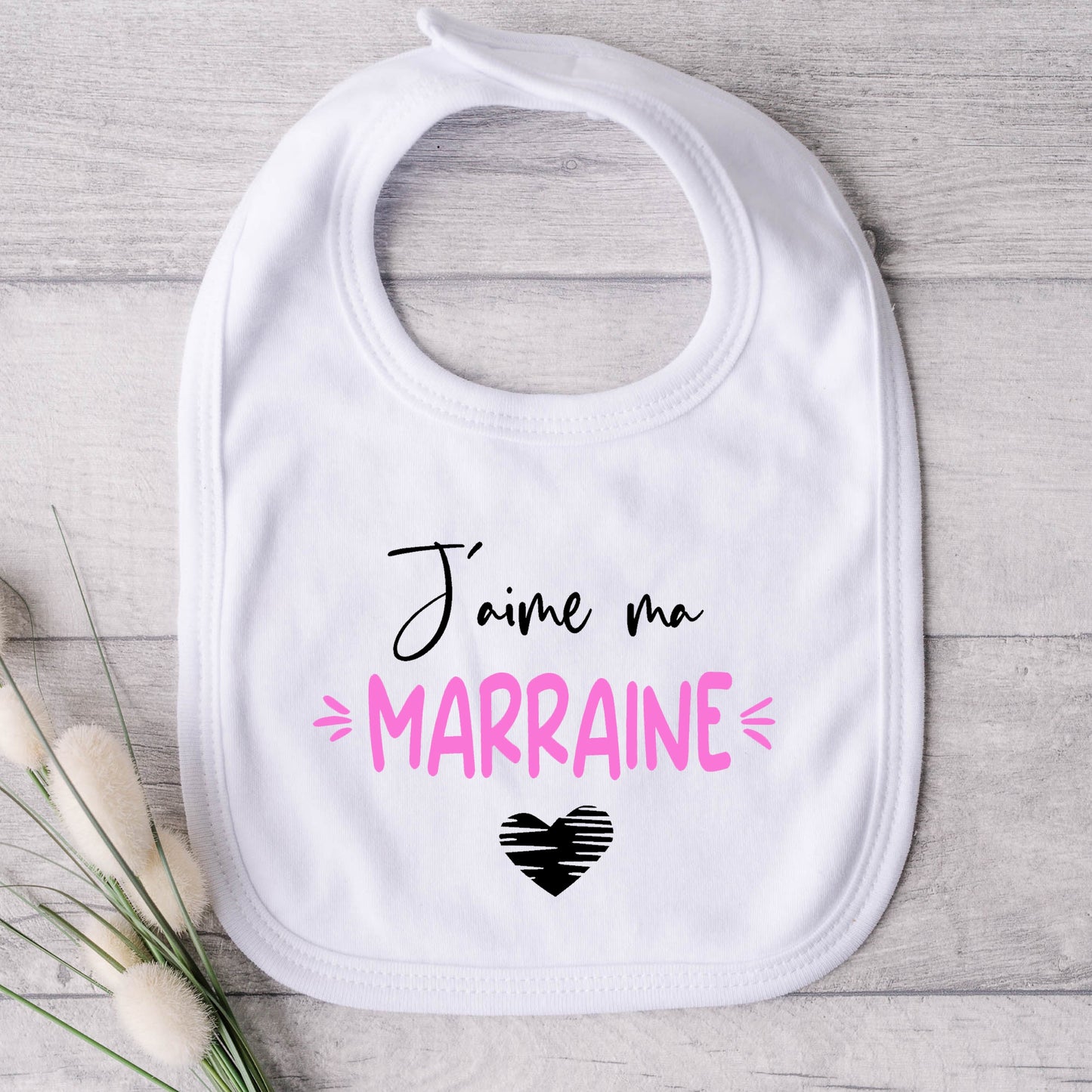 Bavoir pour bébé - MARRAINE - J'aime ma marraine (v2505)