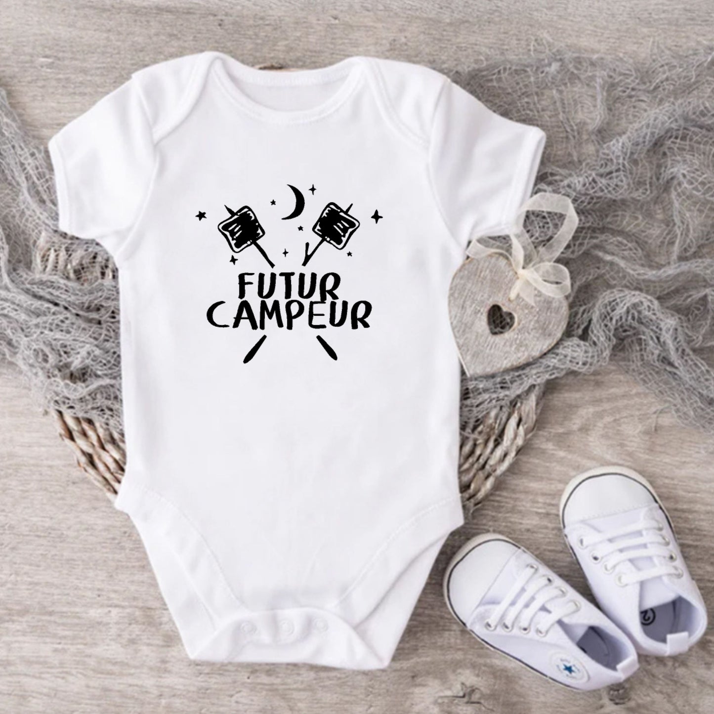 Cache-couche pour bébé - CAMPING - Futur campeur - Guimauves et lune - V3