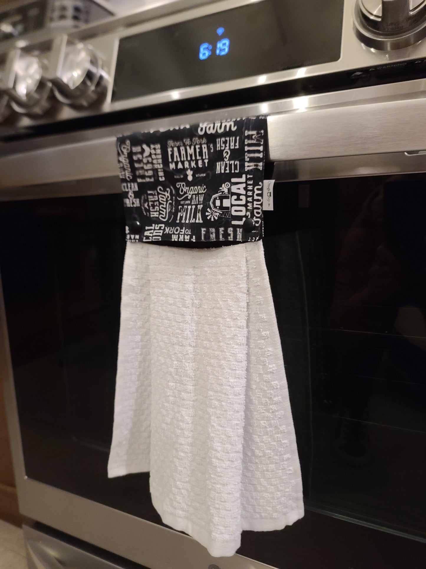 Essuie-mains - Serviette à mains - Cuisine/VR(Camping) - Serviette blanche - Agricole - Marché Local - Noir et blanc