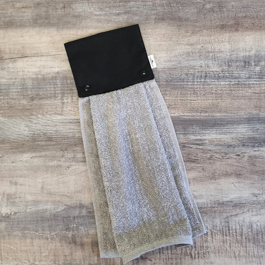 Essuie-mains - TEXTE PERSONNALISÉ - Serviette à mains - Cuisine/VR(Camping) - Serviette grise pâle - Noir