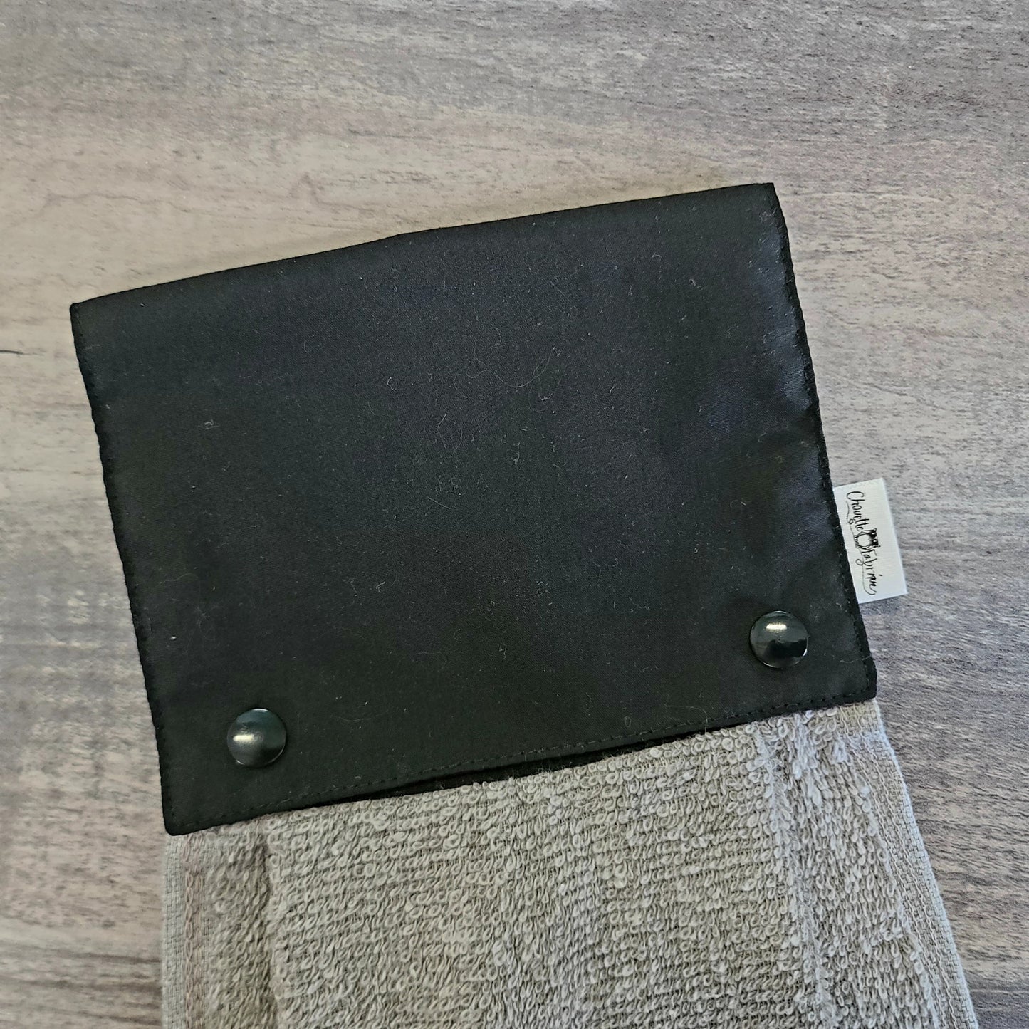 Essuie-mains - TEXTE PERSONNALISÉ - Serviette à mains - Cuisine/VR(Camping) - Serviette grise pâle - Noir