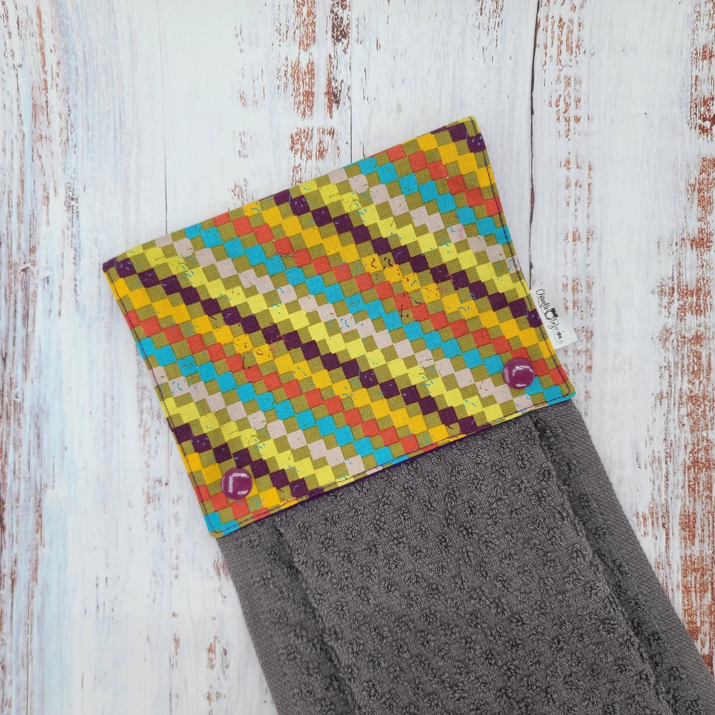 Essuie-mains - Serviette à mains - Cuisine/VR(Camping) - Serviette grise - Carreaux Violet, Lime, Corail, etc.