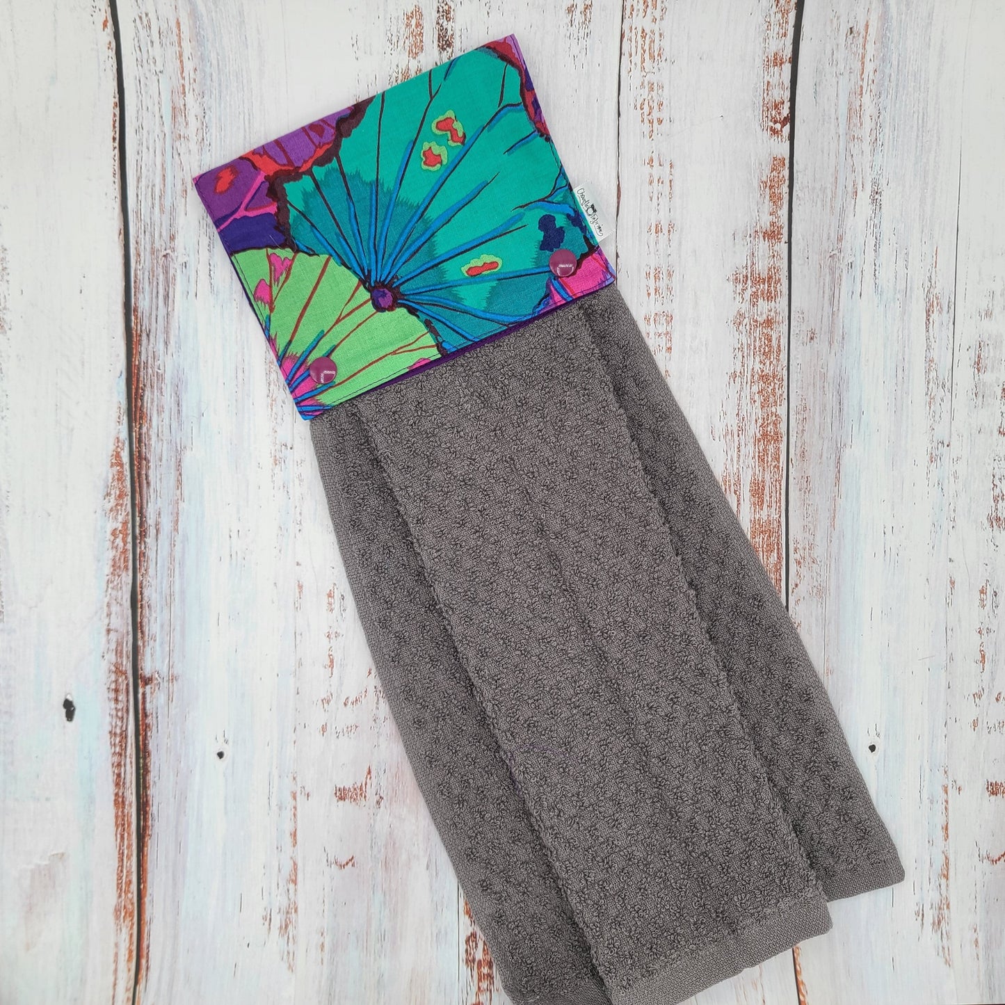 Essuie-mains - Serviette à mains - Cuisine/VR(Camping) - Serviette grise - Fleurs (Violet, Vert, Bleu, Fuchsia, Lilas)