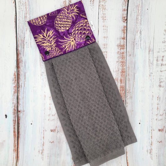 Essuie-mains - Serviette à mains - Cuisine/VR(Camping) - Serviette grise - Ananas Violet et Or