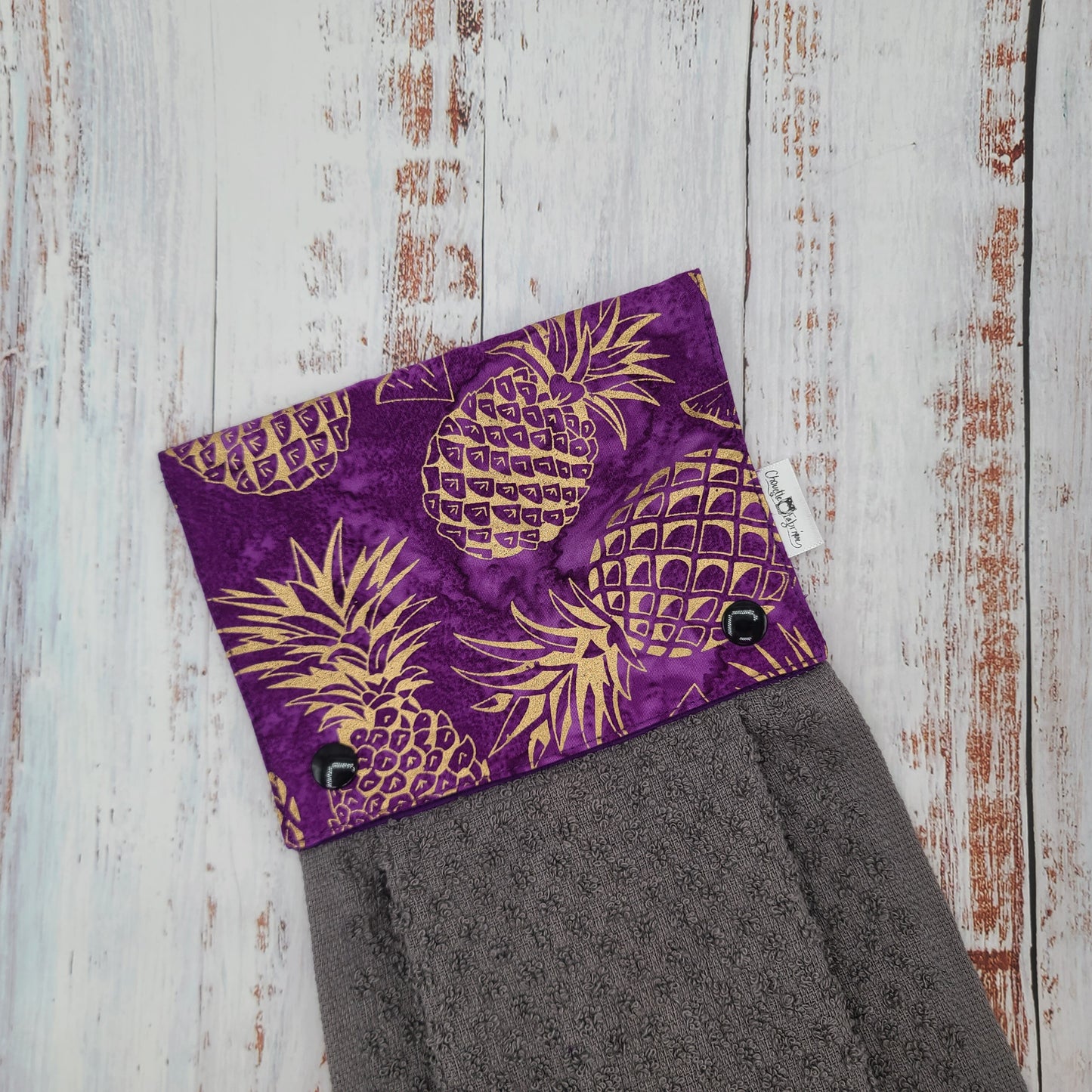 Essuie-mains - Serviette à mains - Cuisine/VR(Camping) - Serviette grise - Ananas Violet et Or