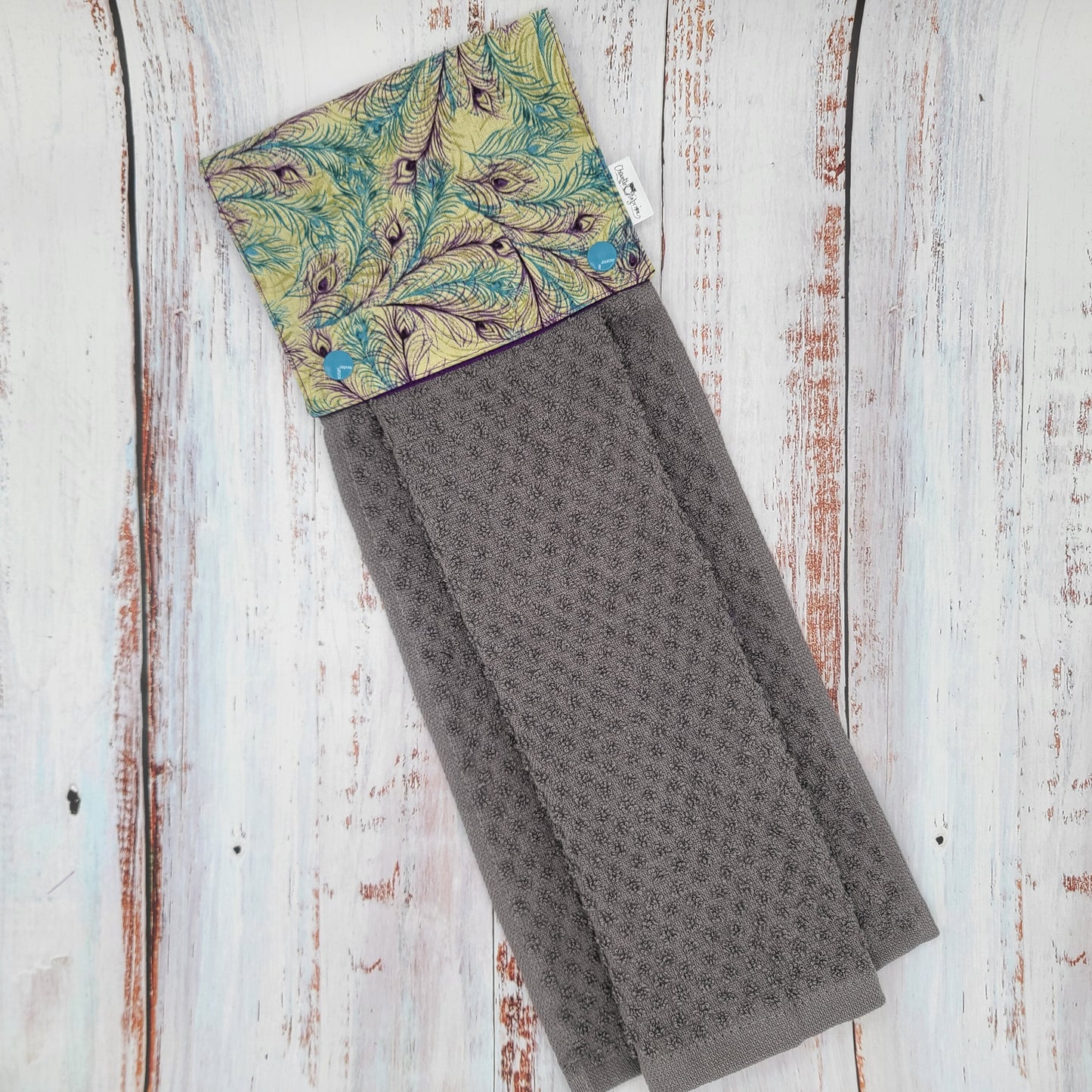 Essuie-mains - Serviette à mains - Cuisine/VR(Camping) - Serviette grise - Plumes de Paon Violet/Aqua
