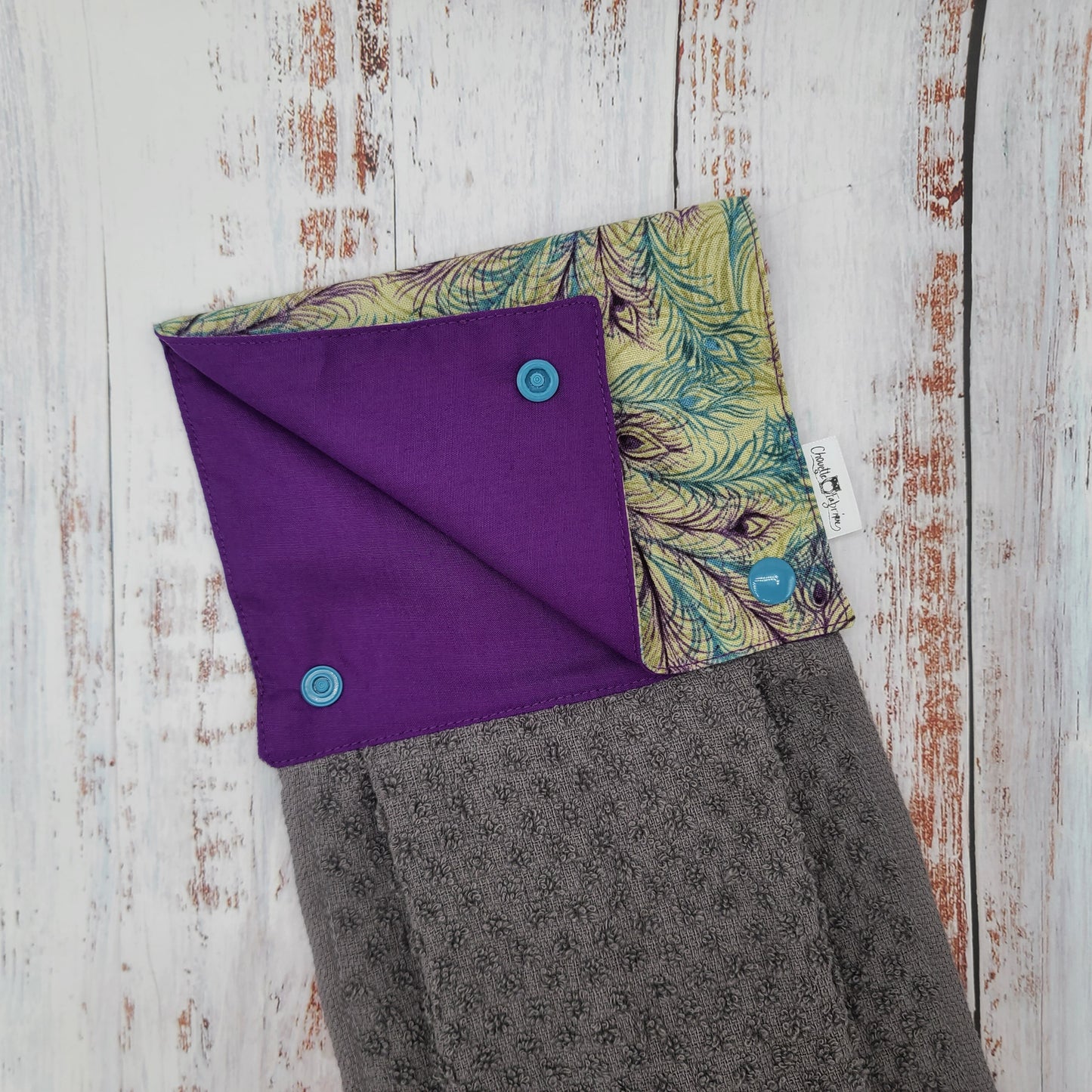 Essuie-mains - Serviette à mains - Cuisine/VR(Camping) - Serviette grise - Plumes de Paon Violet/Aqua