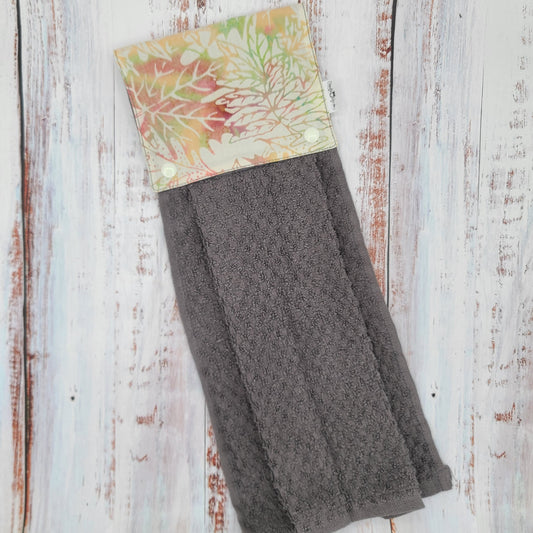 Essuie-mains - Serviette à mains - Cuisine/VR(Camping) - Serviette grise - Feuilles d'arbres (Teintes orangées)