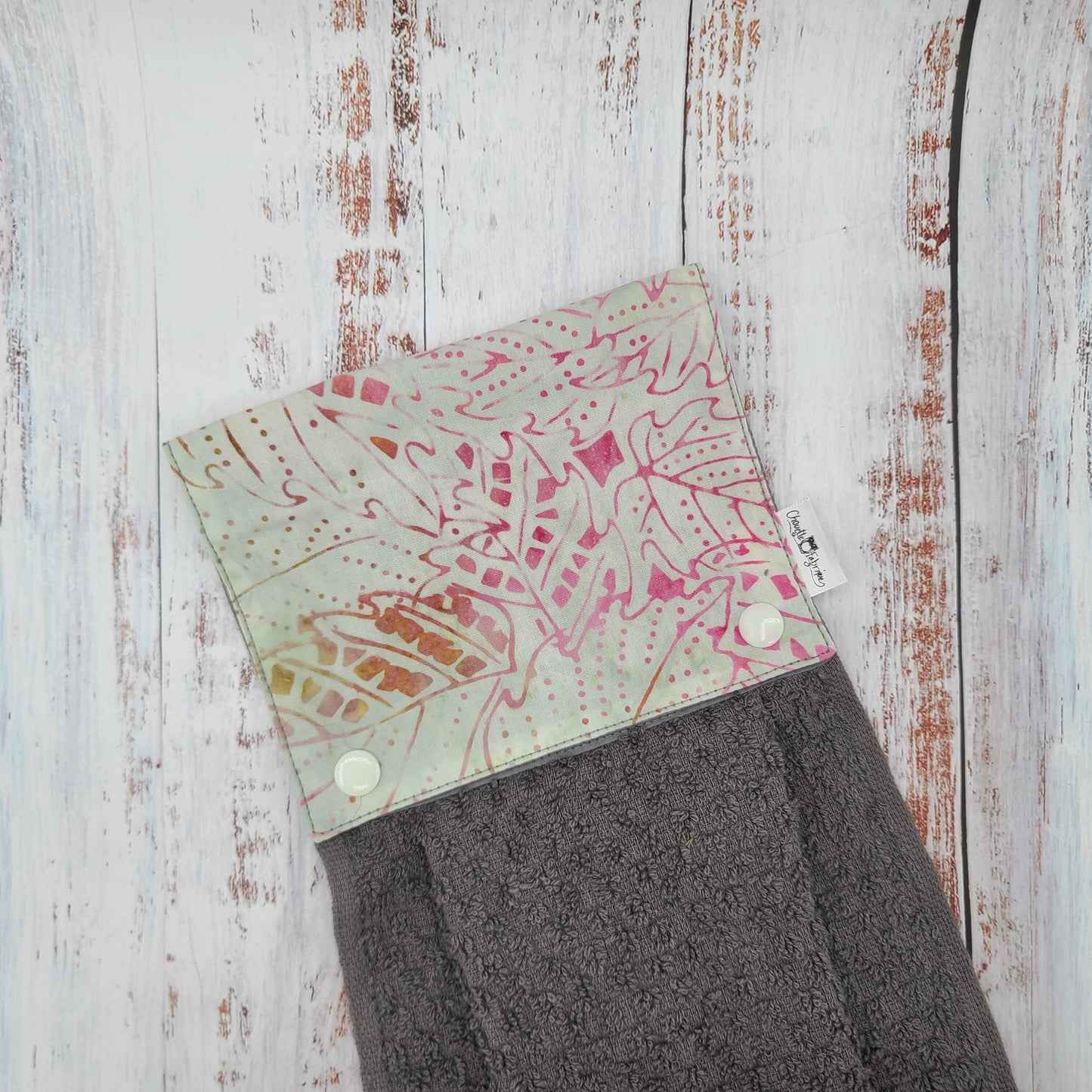 Essuie-mains - Serviette à mains - Cuisine/VR(Camping) - Serviette grise - Feuilles d'arbres (Teintes rouges/verts)