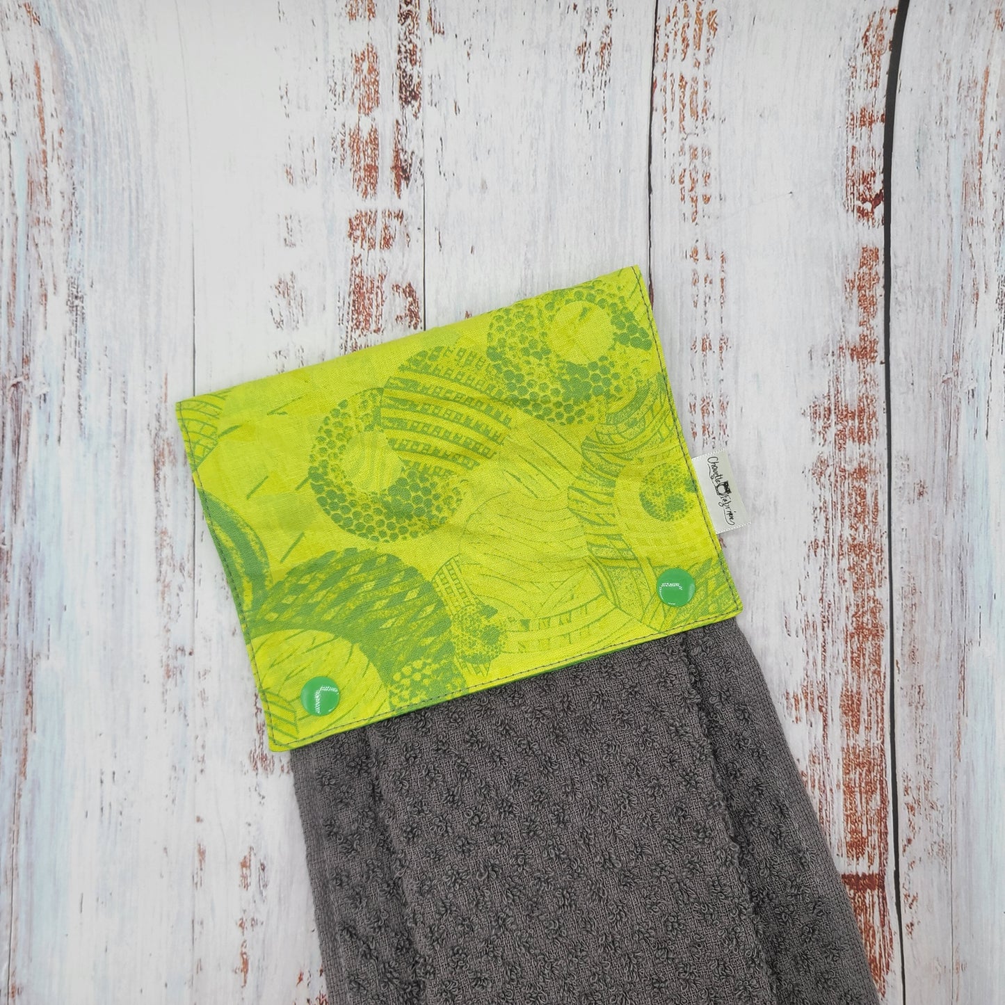 Essuie-mains - Serviette à mains - Cuisine/VR(Camping) - Serviette grise - Motifs 2 tons - Vert et Lime