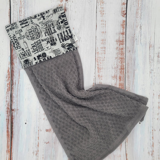 Essuie-mains - Serviette à mains - Cuisine/VR(Camping) - Serviette grise - Agricole Marché Local - Noir/Gris