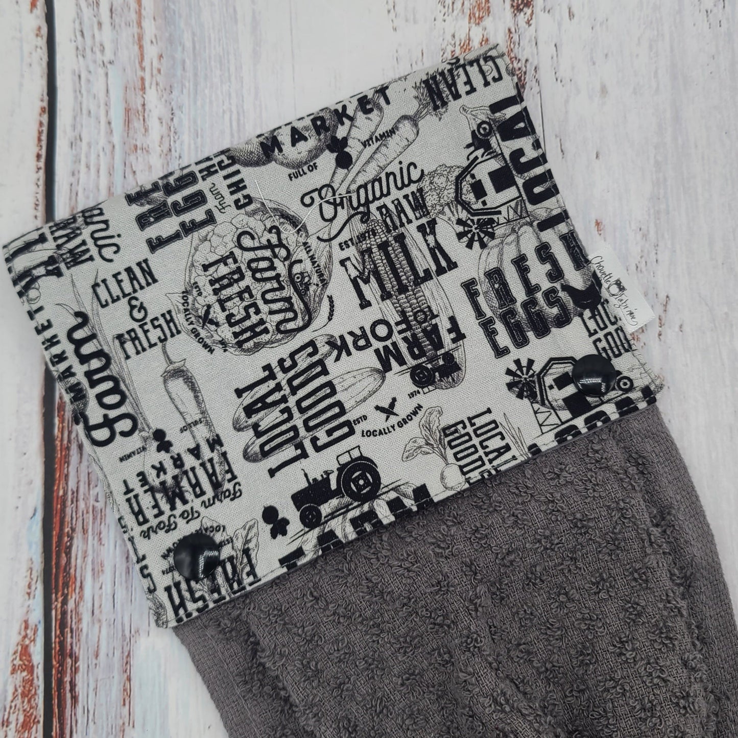 Essuie-mains - Serviette à mains - Cuisine/VR(Camping) - Serviette grise - Agricole Marché Local - Noir/Gris