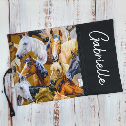Napperon personnalise (Couleur d'impression au choix) - Animaux - Cheval / Chevaux - Pochette noire