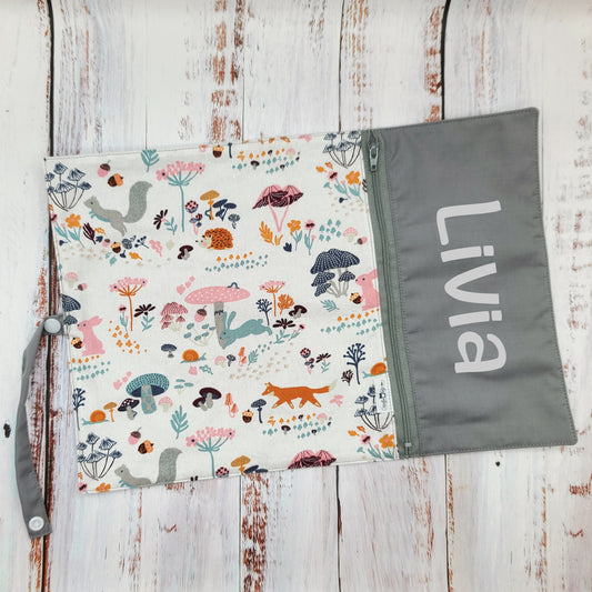 Napperon personnalise (Couleur d'impression au choix) - Nature douce - Lièvres - Pochette grise