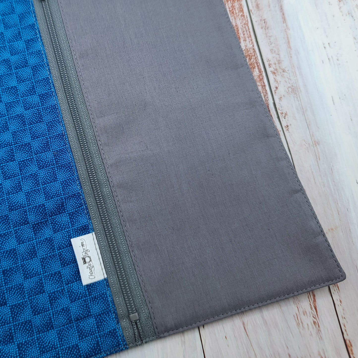 Napperon personnalise (Couleur d'impression au choix) - Motifs tons de bleus - Pochette grise