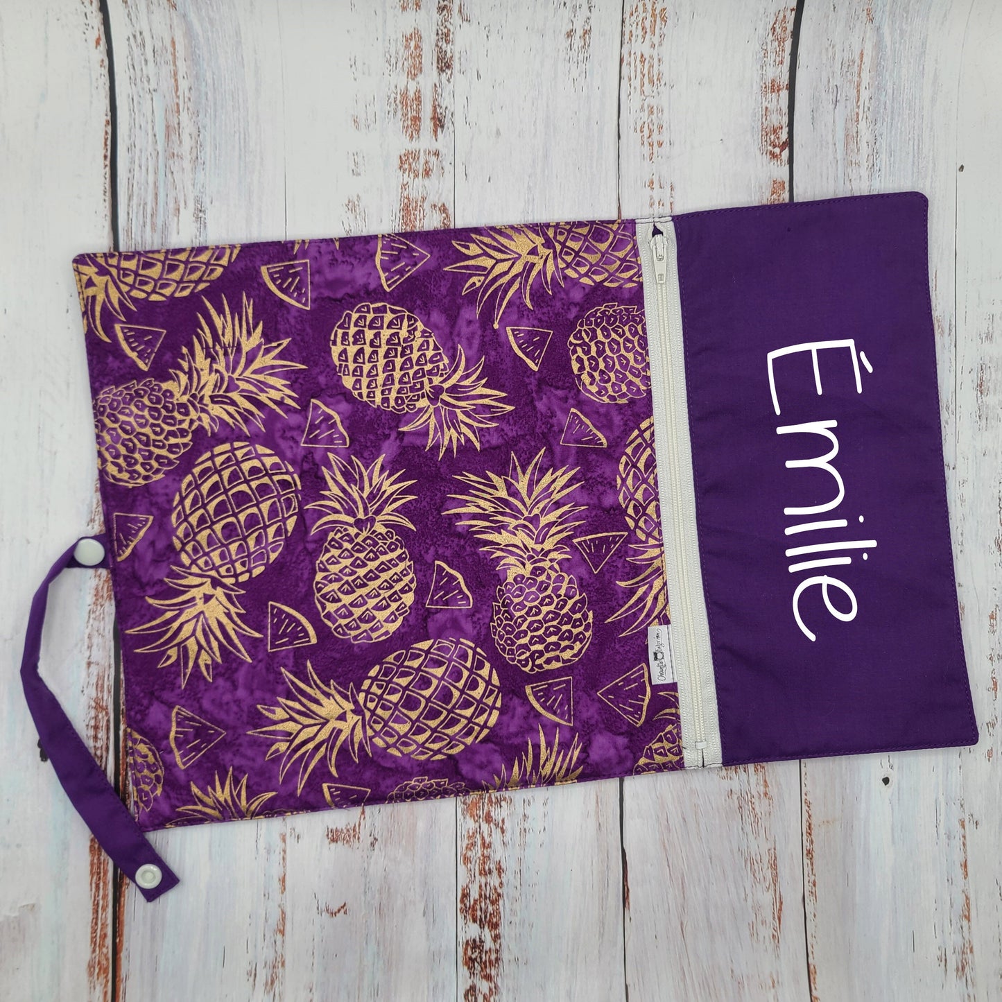 Napperon personnalise (Couleur d'impression au choix) - Ananas - Or/Violet - Pochette Violette