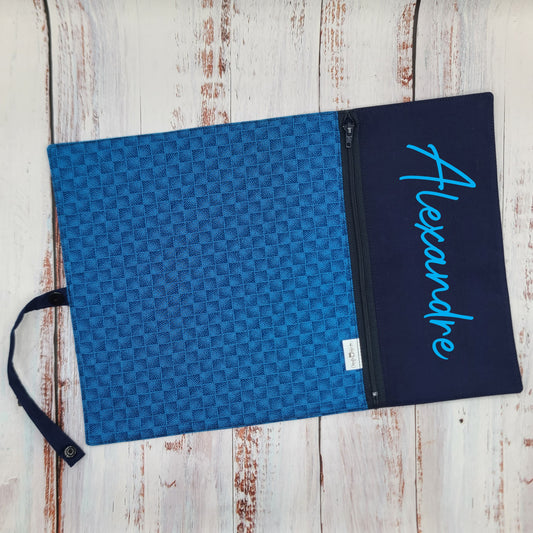 Napperon personnalise (Couleur d'impression au choix) - Motifs tons de bleus - Pochette marine