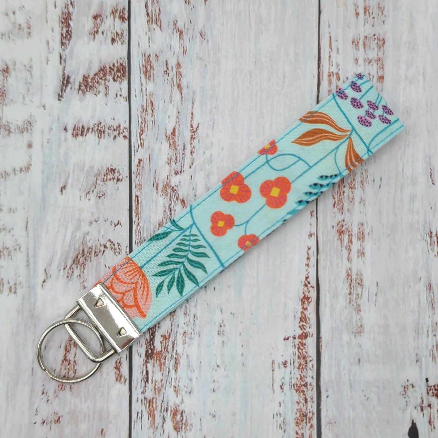 Porte-clé - Dragonne - Poignet - Fleurs tons pastels (Sans impression, motifs tout le tour)