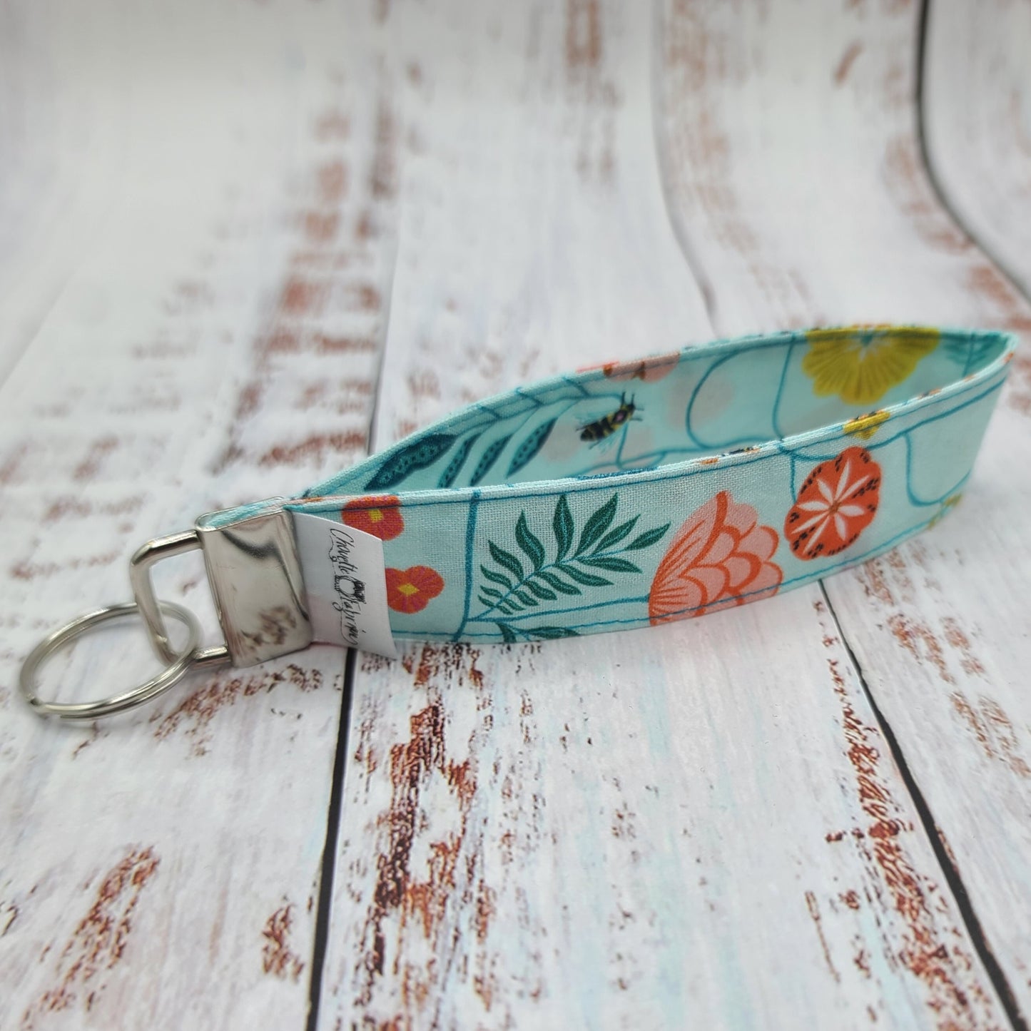 Porte-clé - Dragonne - Poignet - Fleurs tons pastels (Sans impression, motifs tout le tour)