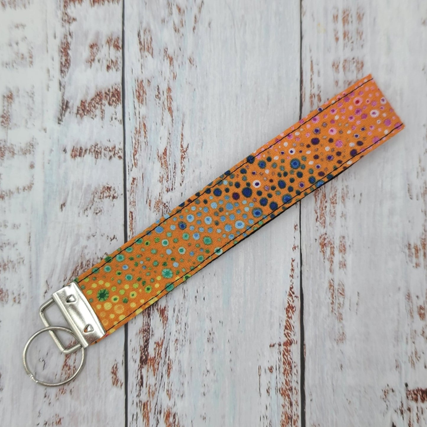 Porte-clé - PERSONNALISÉ - Dragonne - Poignet - Bulles multicouleurs - Bande noire