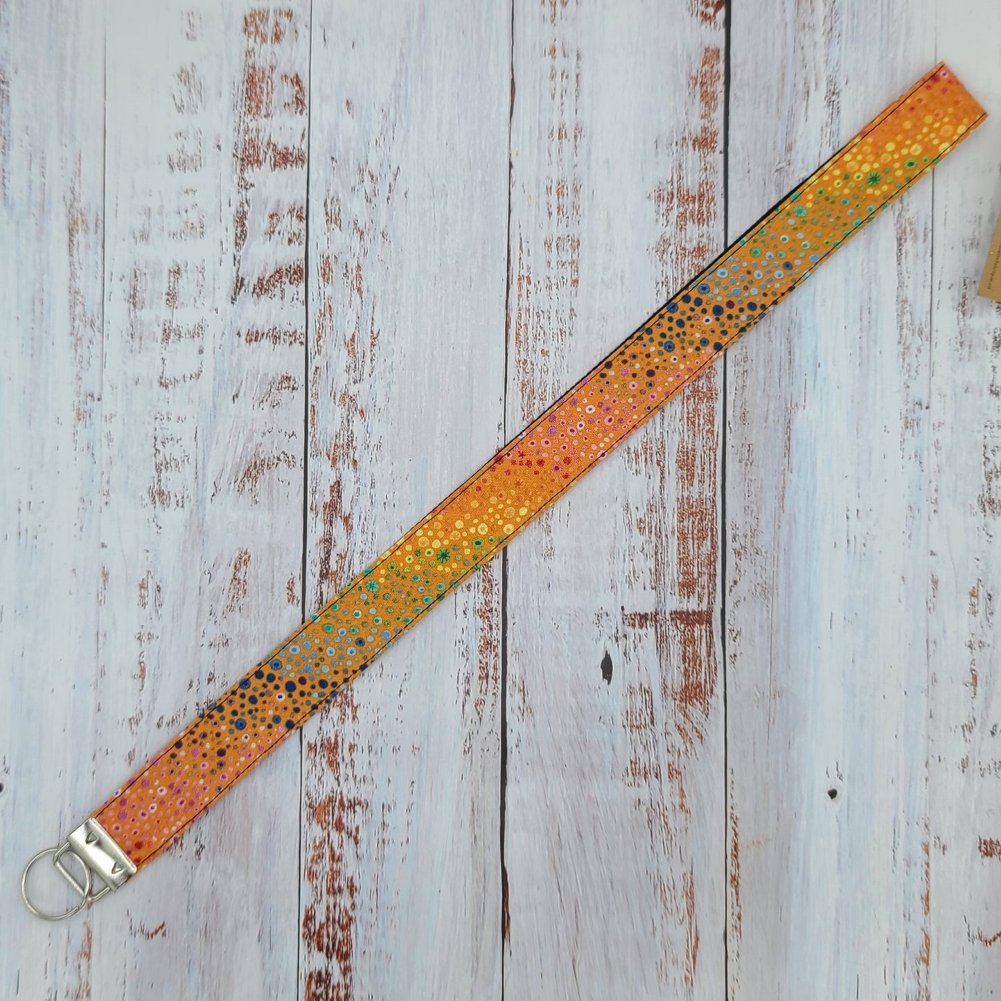 Porte-clé personnalisé (Prénom, Nom, Petite pensée, Enseignants, Merci) - Dragonne - Bulles multi couleurs - Bande noire