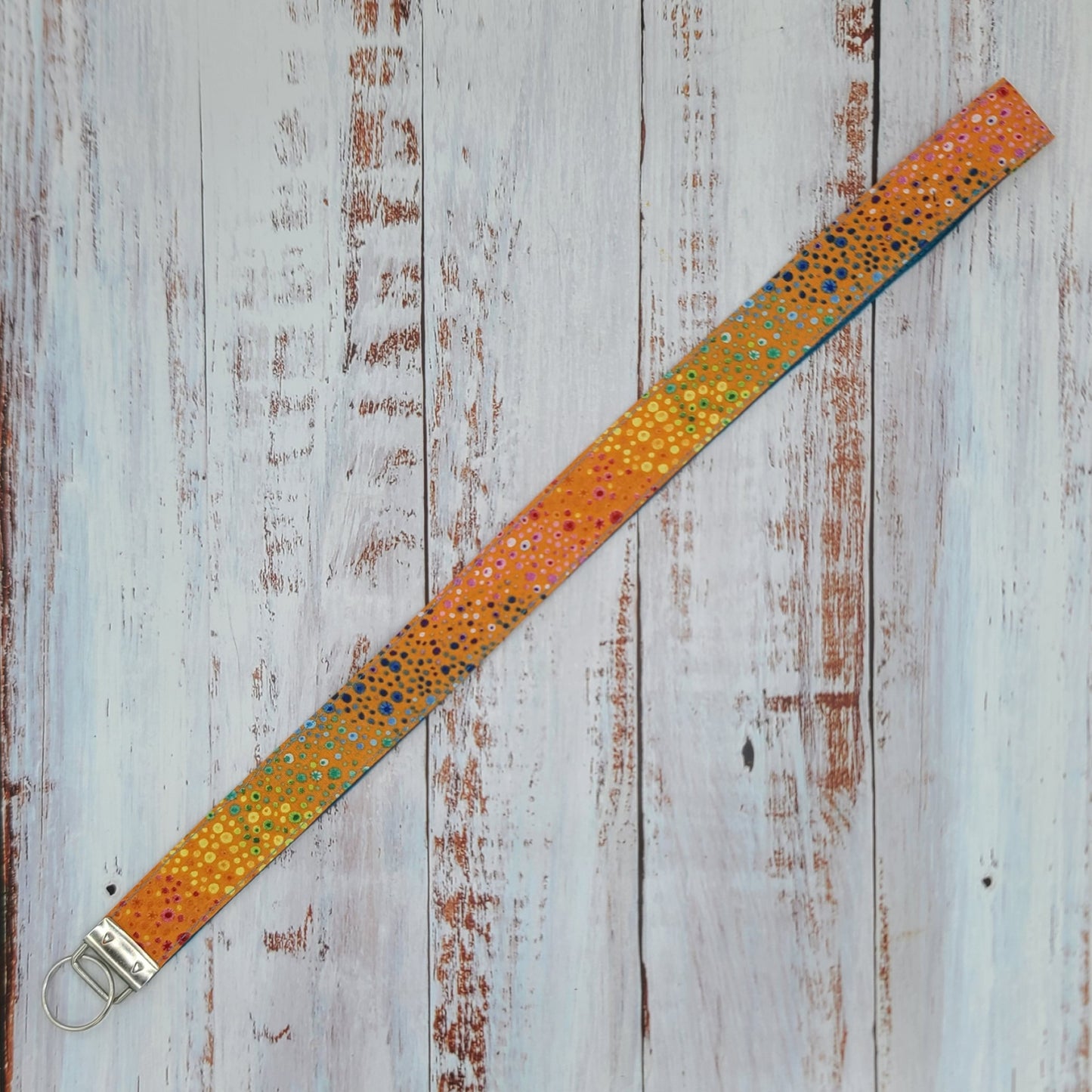Porte-clé personnalisé (Prénom, Nom, Petite pensée, Enseignants, Merci) - Dragonne - Bulles multi couleurs - Bande teal