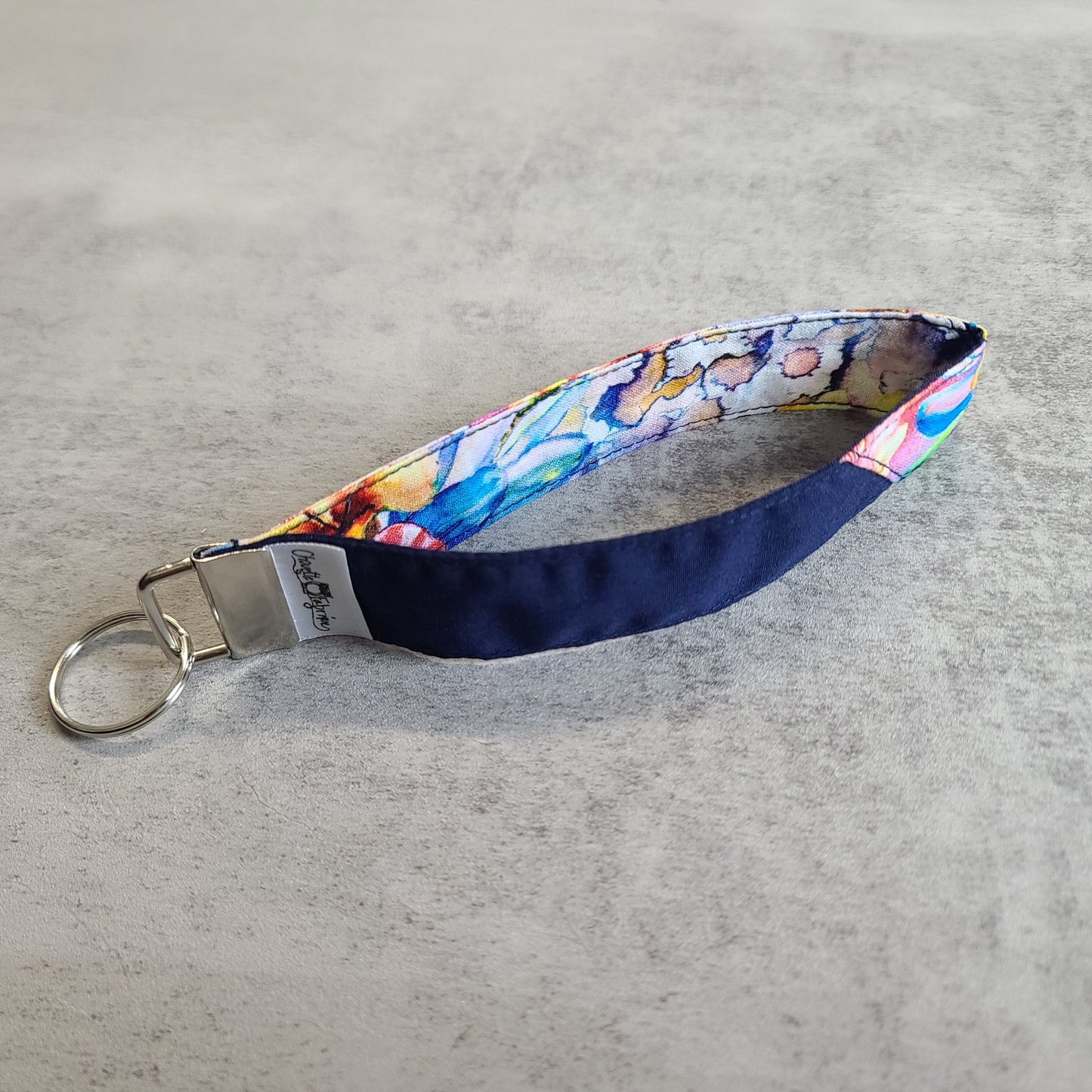 Porte-clé - PERSONNALISÉ - Dragonne - Poignet - Fleurs Aquarelle - Bande marine
