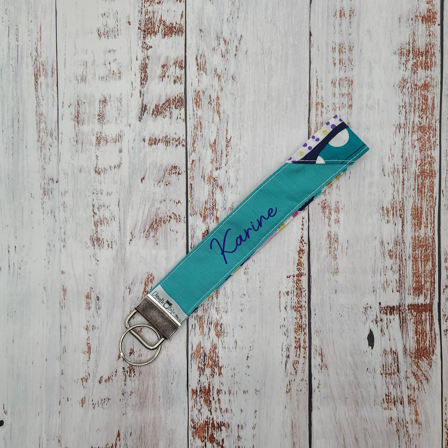 Porte-clé - PERSONNALISÉ- Dragonne - Poignet - Plumes - Bande turquoise