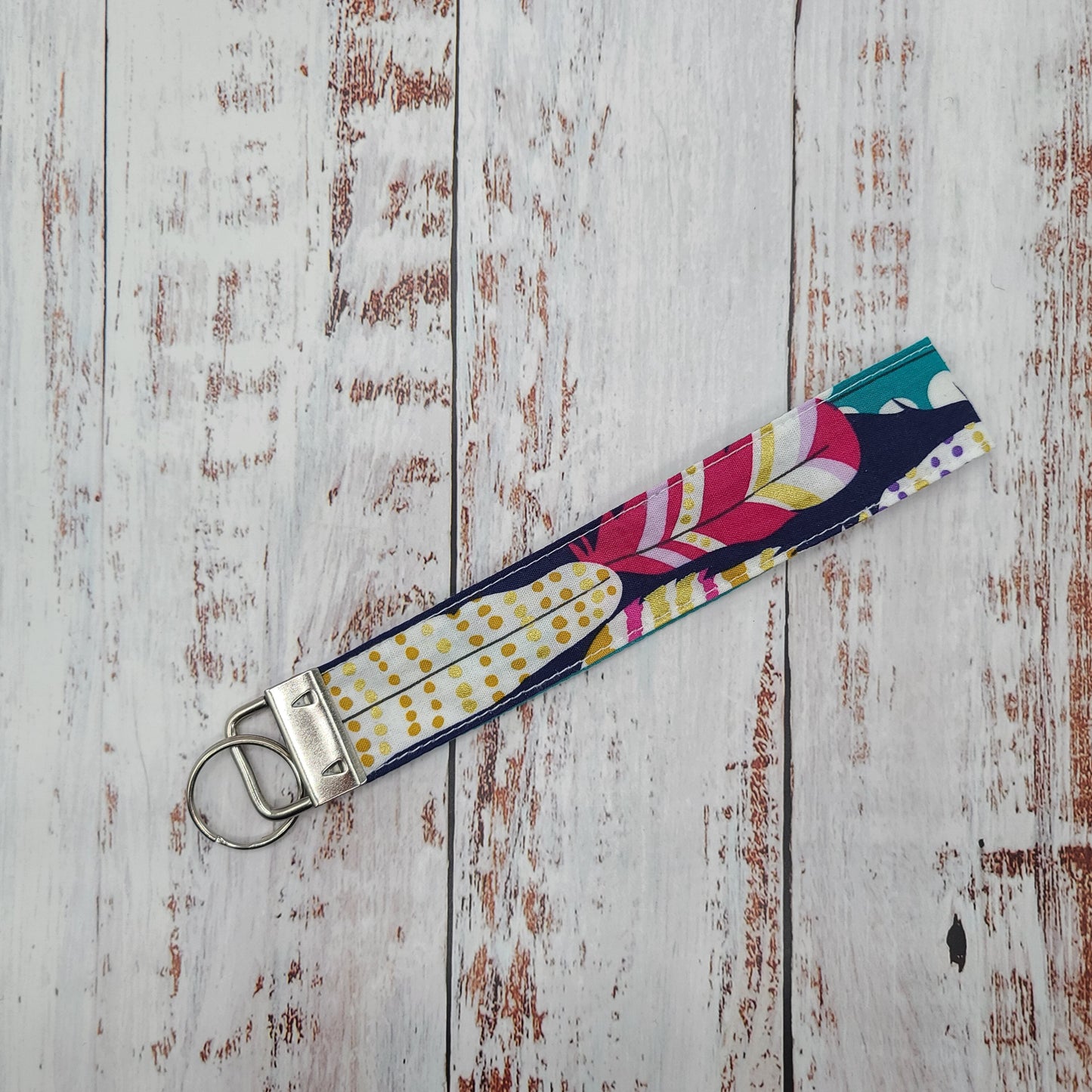 Porte-clé - PERSONNALISÉ- Dragonne - Poignet - Plumes - Bande turquoise