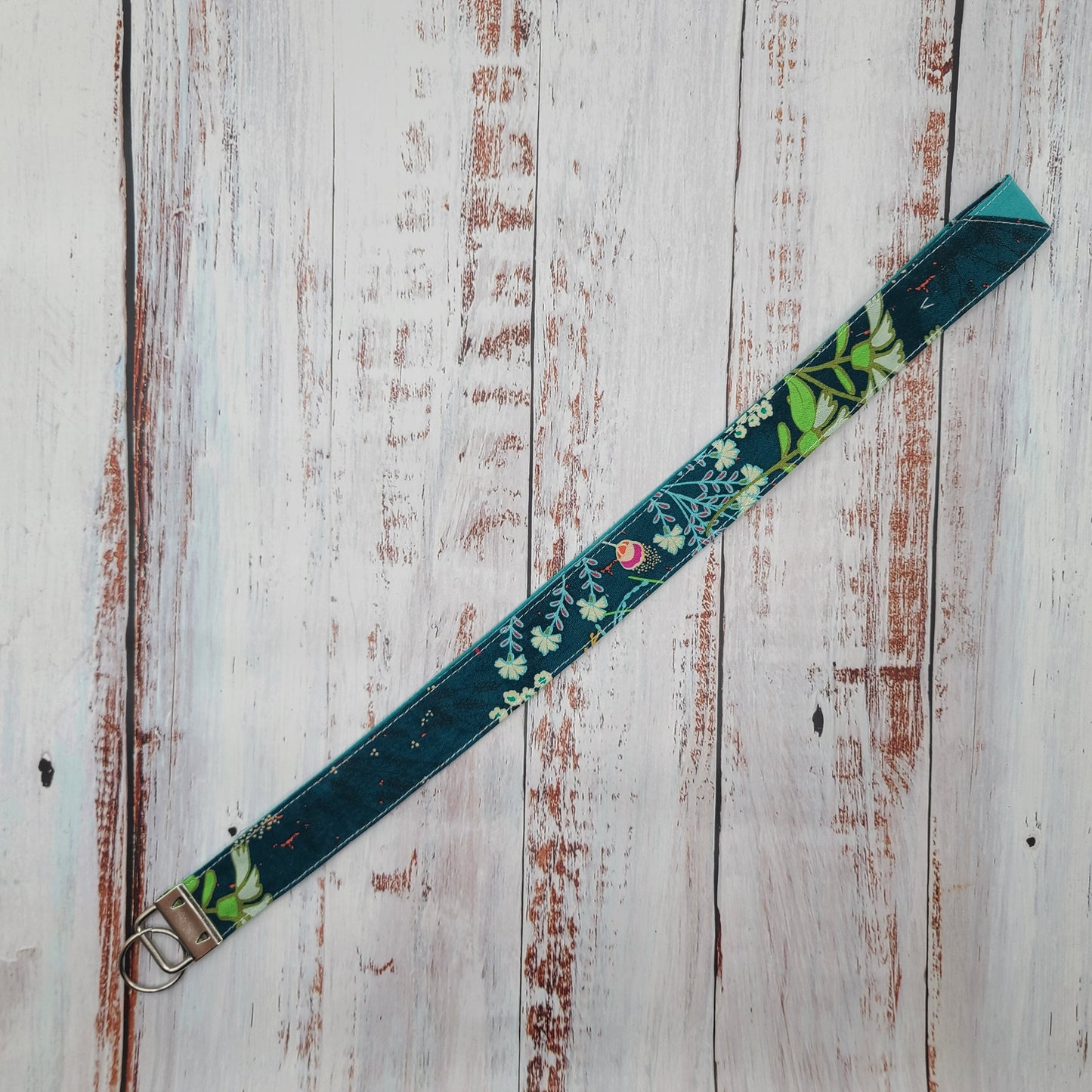 Porte-clé personnalisé (Prénom, Nom, Petite pensée, Enseignants, Merci) - Dragonne - Fleurs sur tiges - Bande turquoise
