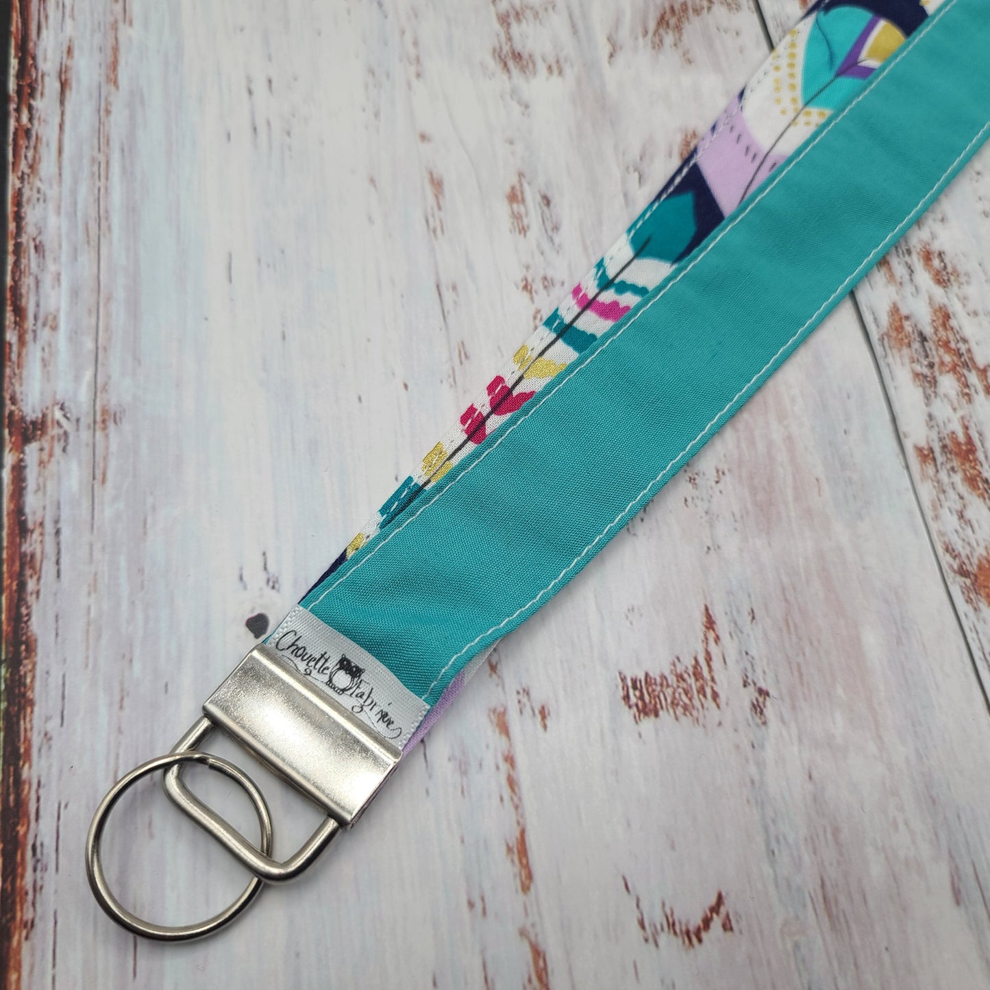Porte-clé personnalisé (Prénom, Nom, Petite pensée, Enseignants, Merci) - Dragonne - Plumes Marine et Turquoise