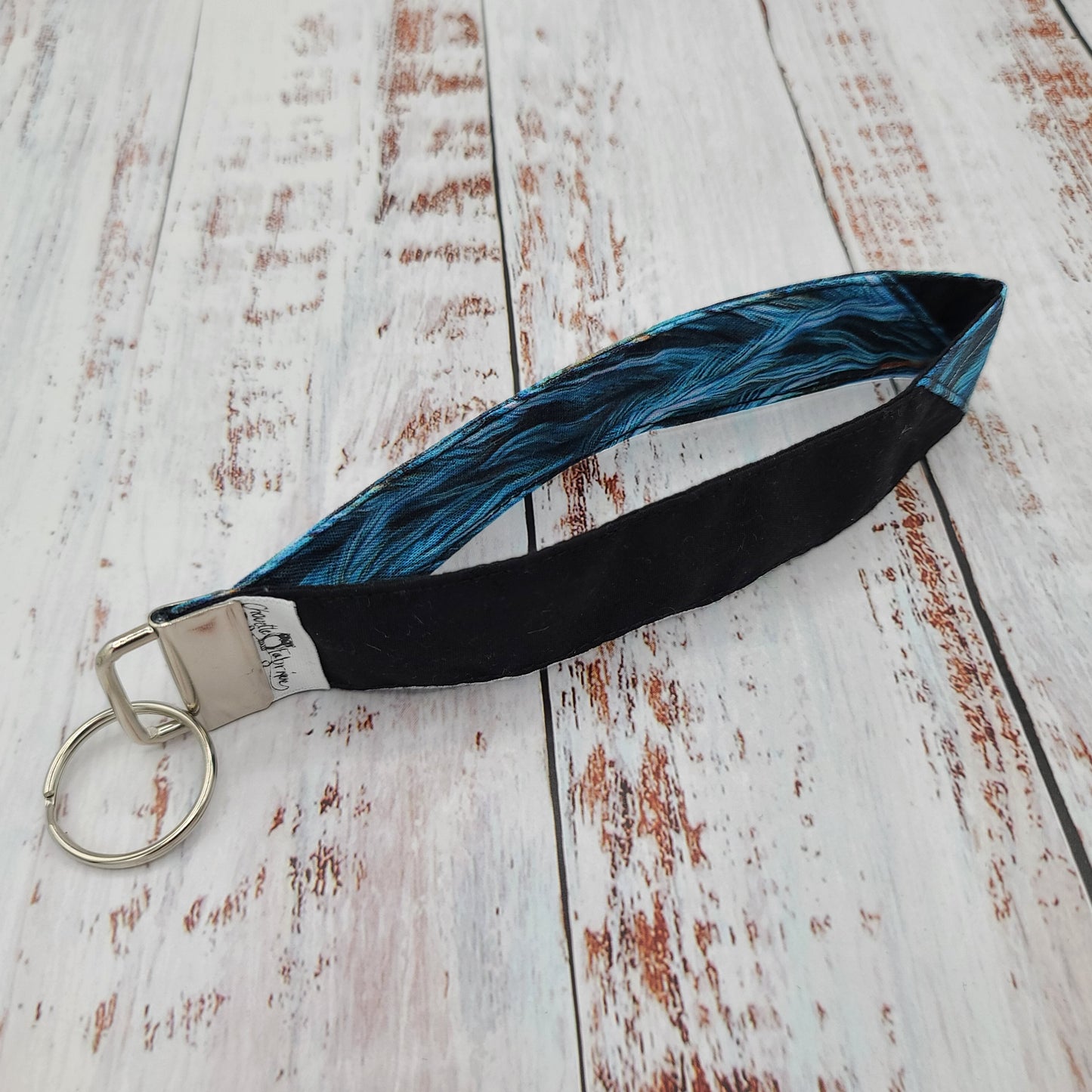 Porte-clé - PERSONNALISÉ - Dragonne - Poignet - Plumes Bleues - Bande noire