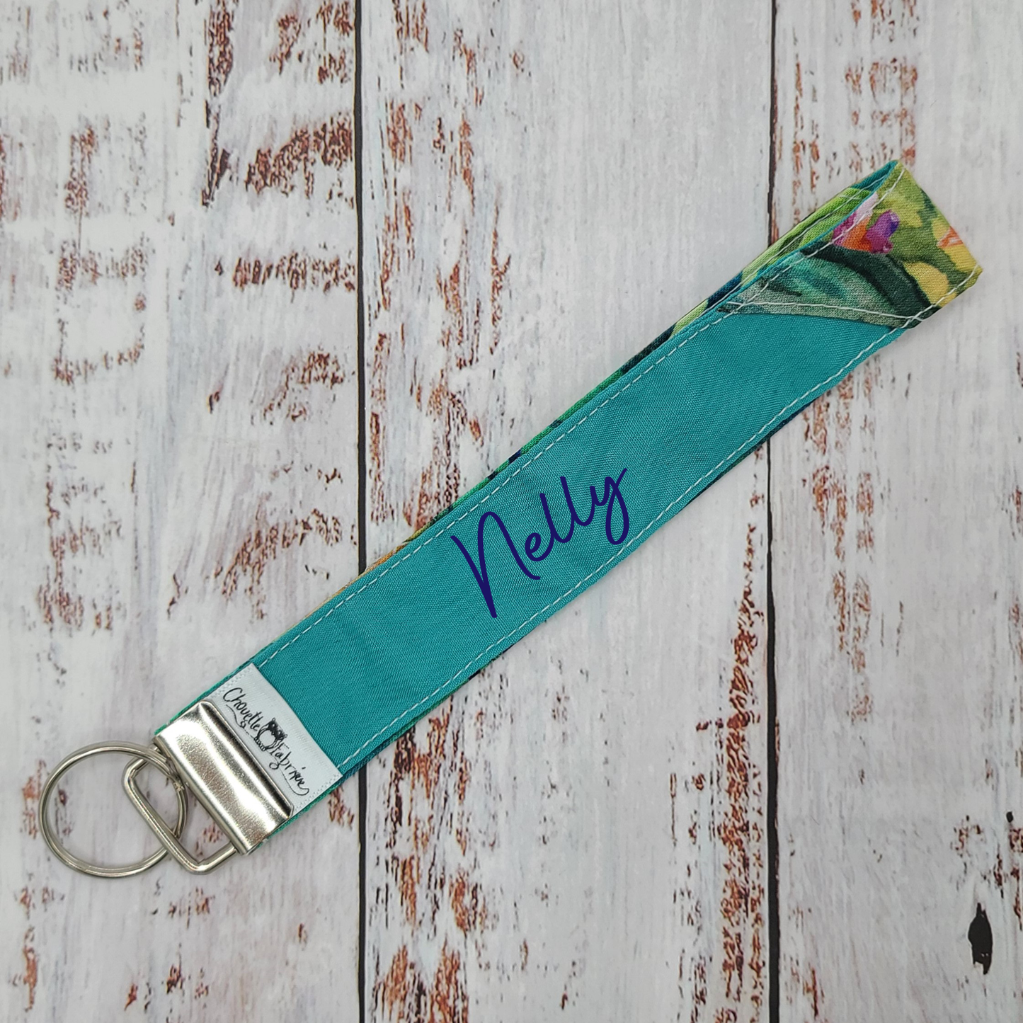 Porte-clé - PERSONNALISÉ - Dragonne - Poignet - Poissons/Fonds marins - Bande turquoise