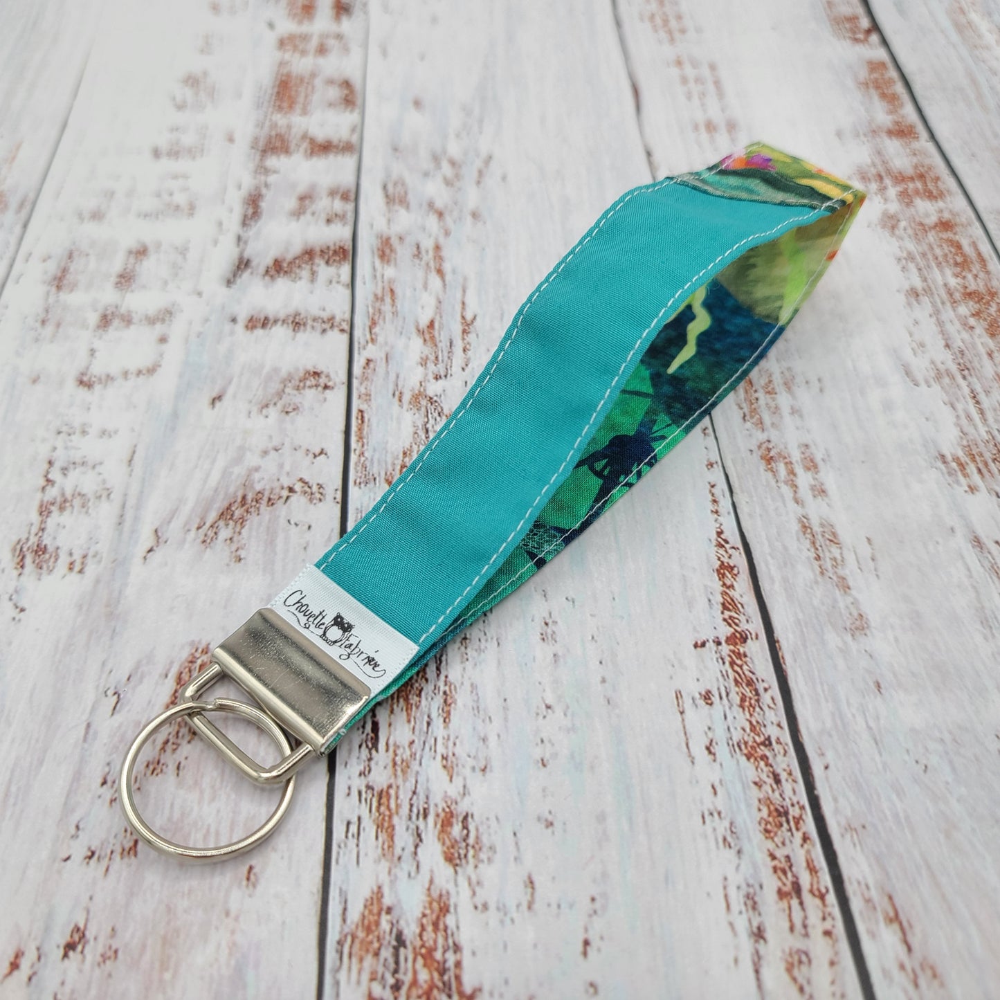 Porte-clé - PERSONNALISÉ - Dragonne - Poignet - Poissons/Fonds marins - Bande turquoise