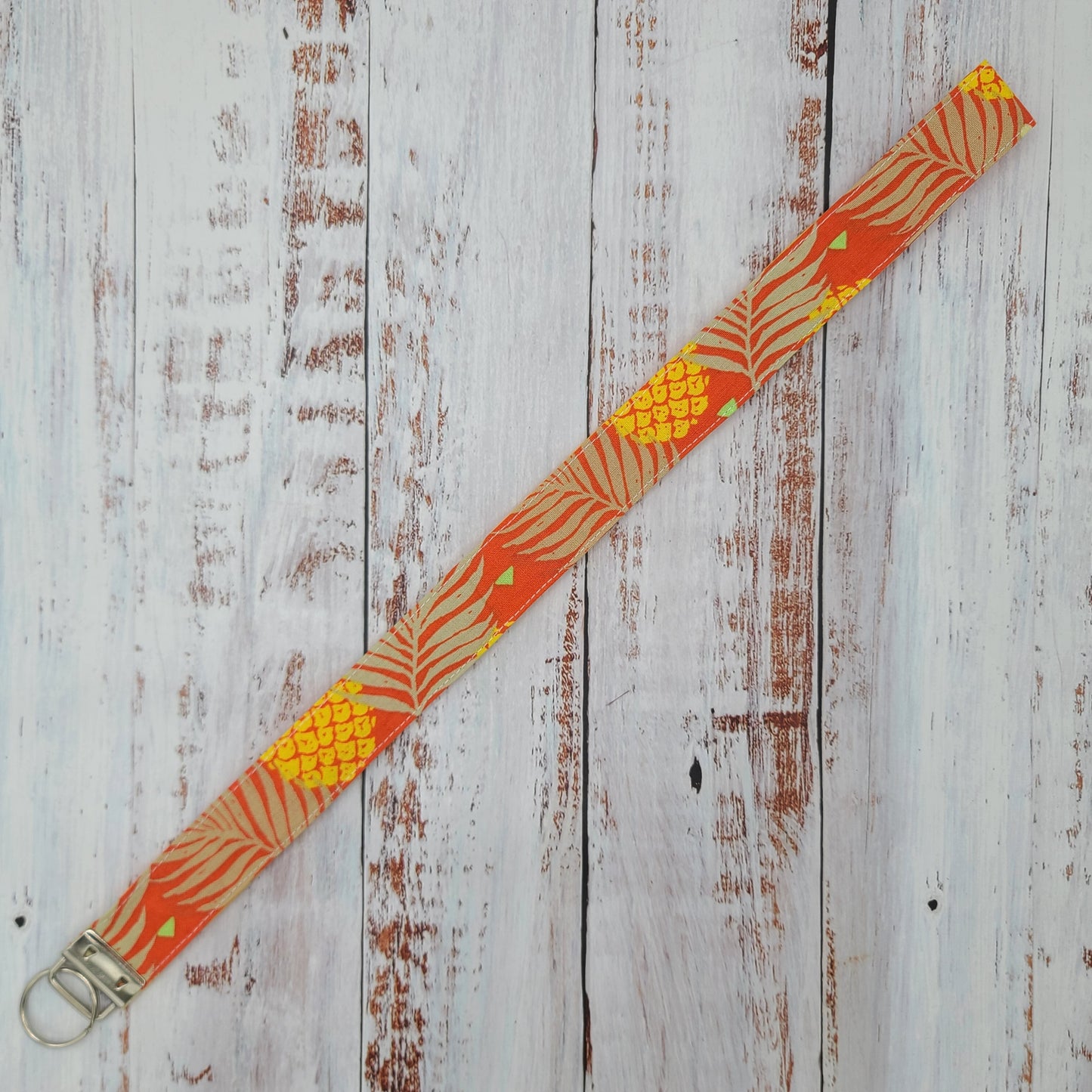 Porte-clé personnalisé (Prénom, Nom, Petite pensée, Enseignants, Merci) - Dragonne - Ananas - Bande jaune