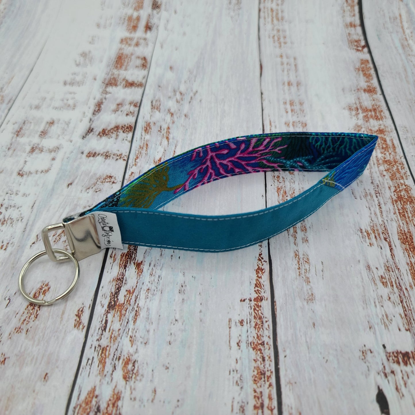 Porte-clé - PERSONNALISÉ - Dragonne - Poignet - Corail de mer - Bande teal