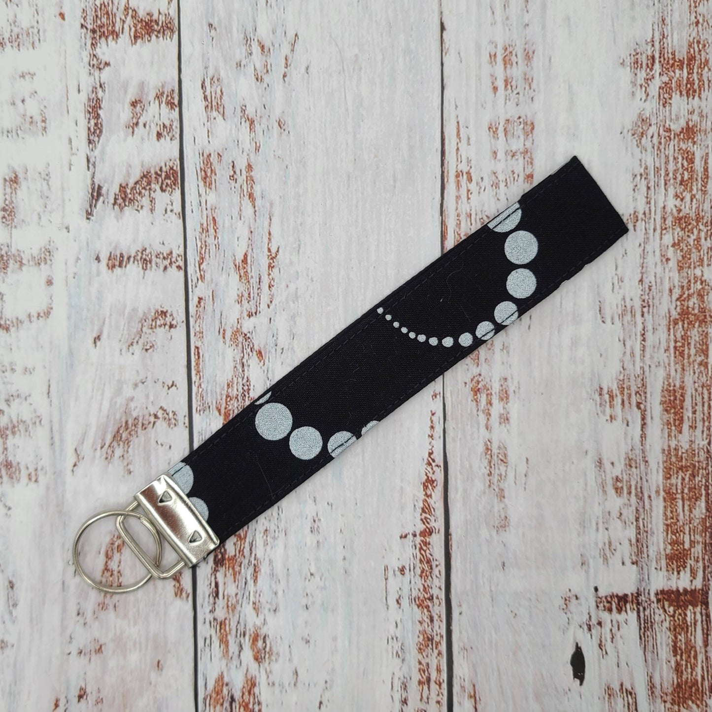 Porte-clé - PERSONNALISÉ - Dragonne - Poignet - Bijoux/Bulles argentées (Gros motif)- Bande noire
