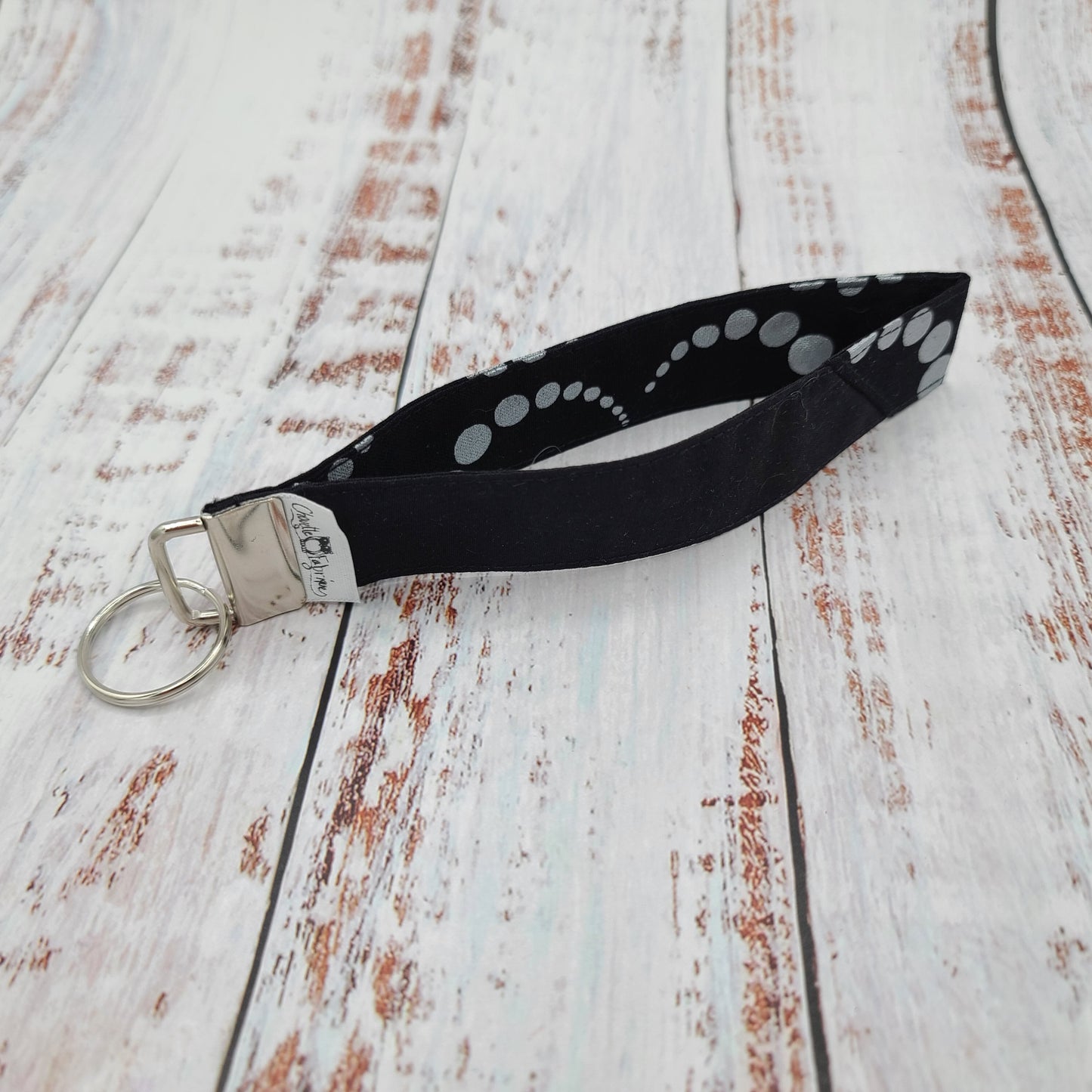 Porte-clé - PERSONNALISÉ - Dragonne - Poignet - Bijoux/Bulles argentées (Gros motif)- Bande noire