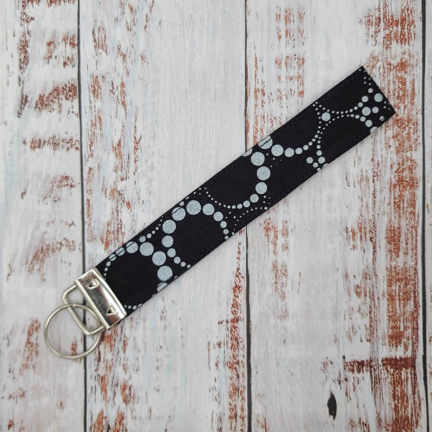 Porte-clé - PERSONNALISÉ - Dragonne - Poignet - Bijoux/Bulles argentées (Petit motif)- Bande noire