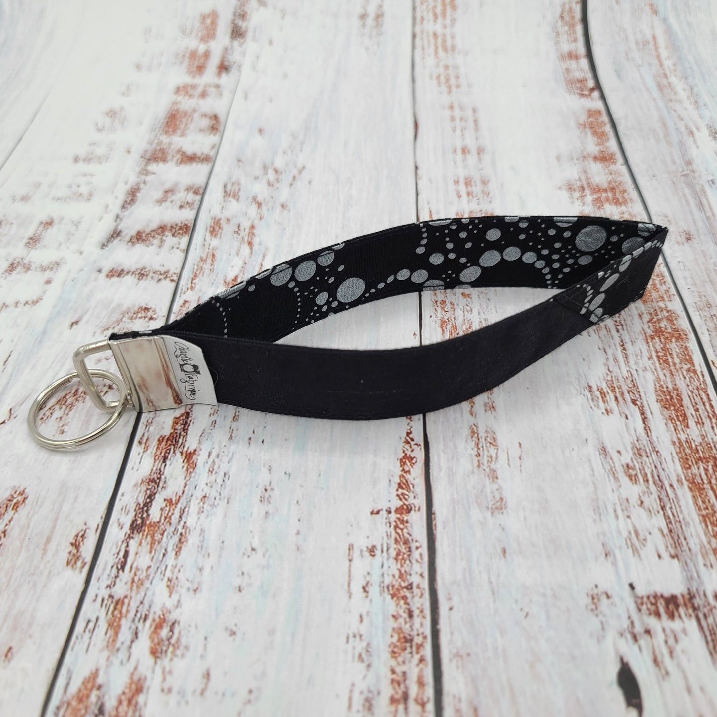 Porte-clé - PERSONNALISÉ - Dragonne - Poignet - Bijoux/Bulles argentées (Petit motif)- Bande noire