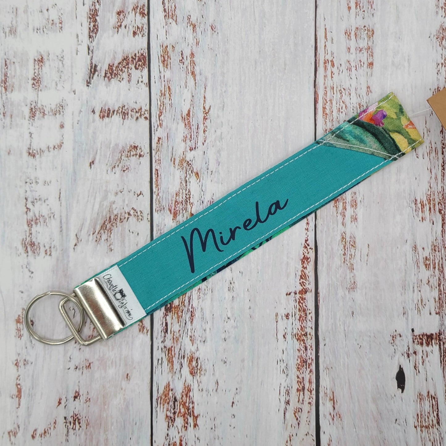 Porte-clé - PERSONNALISÉ - Dragonne - Poignet - Poissons/Fonds marins - Bande turquoise