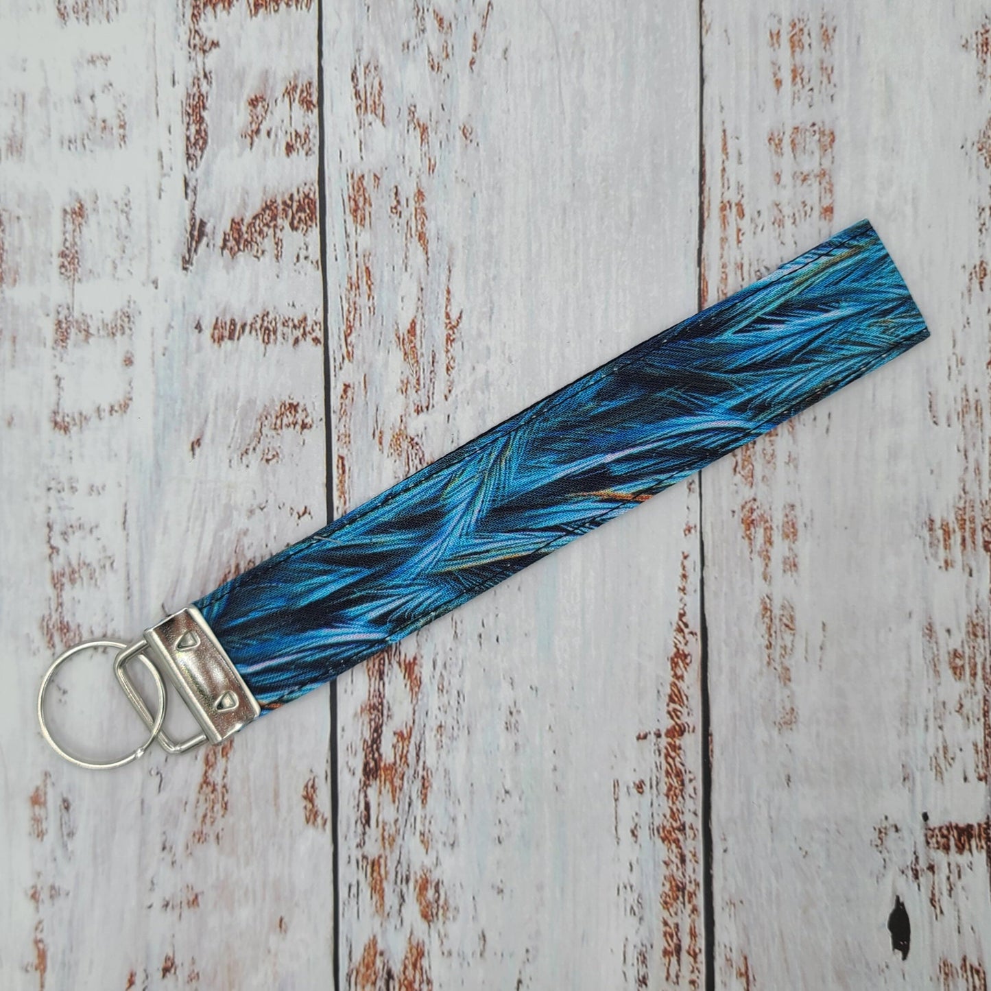 Porte-clé - PERSONNALISÉ - Dragonne - Poignet - Plumes Bleues - Bande noire