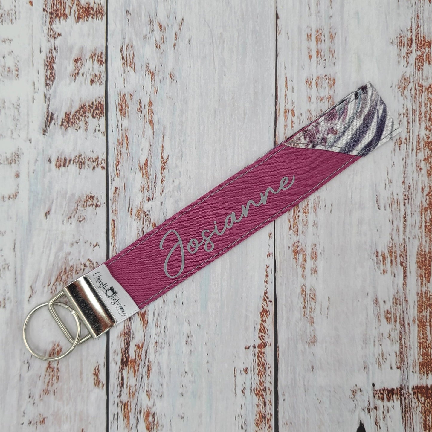 Porte-clé - PERSONNALISÉ - Dragonne - Poignet - Feuillages zébrés - Bande fuchsia