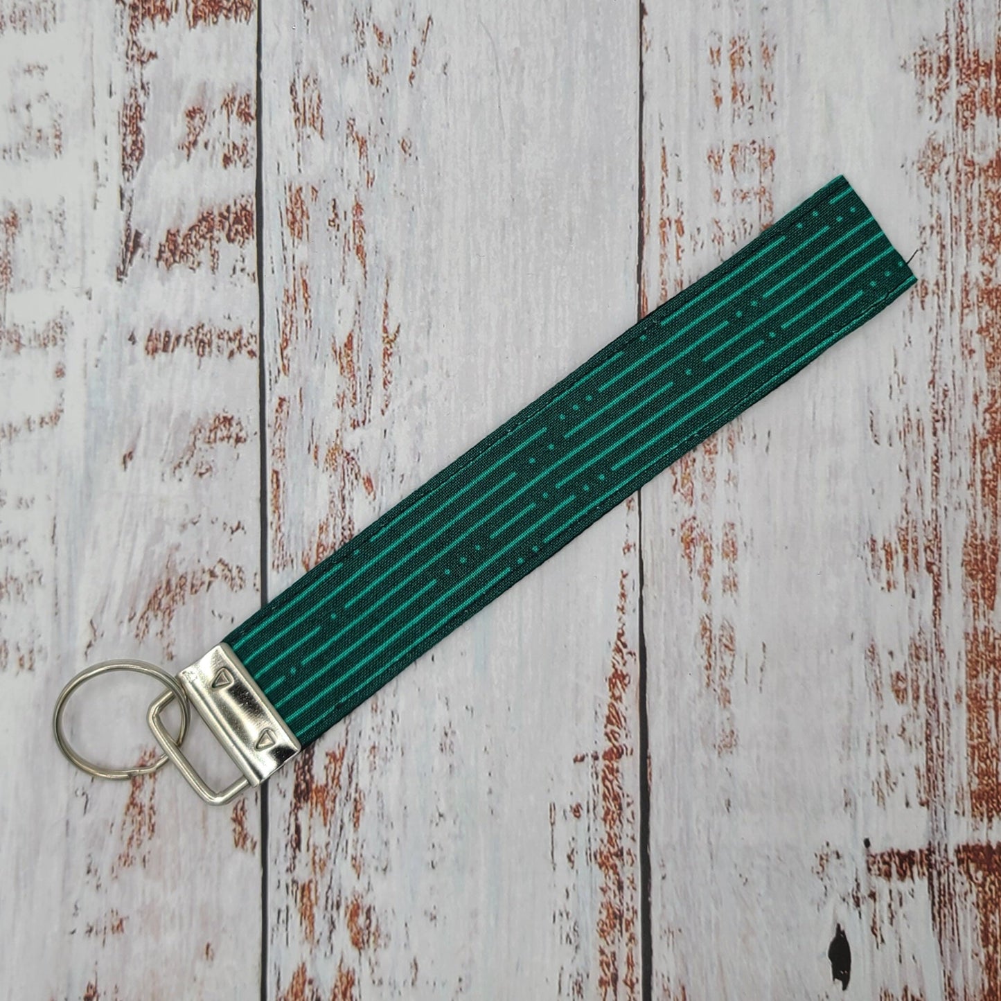 Porte-clé - PERSONNALISÉ - Dragonne - Poignet - Lignes aqua sur fond teal - Bande noire