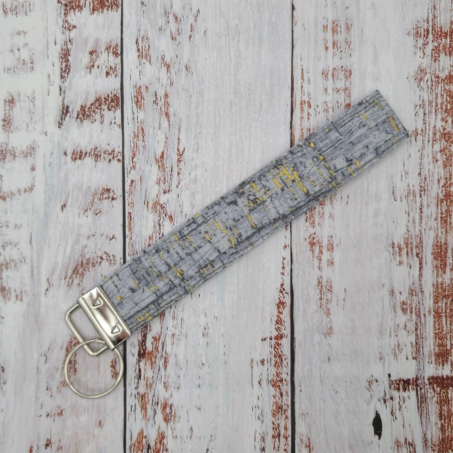 Porte-clé - PERSONNALISÉ - Dragonne - Poignet - Bouleaux gris et or - Bande grise foncée