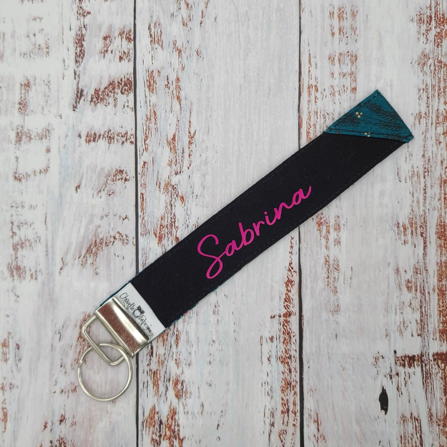 Porte-clé - PERSONNALISÉ - Dragonne - Poignet - Fleurs sur tiges - Bande noire